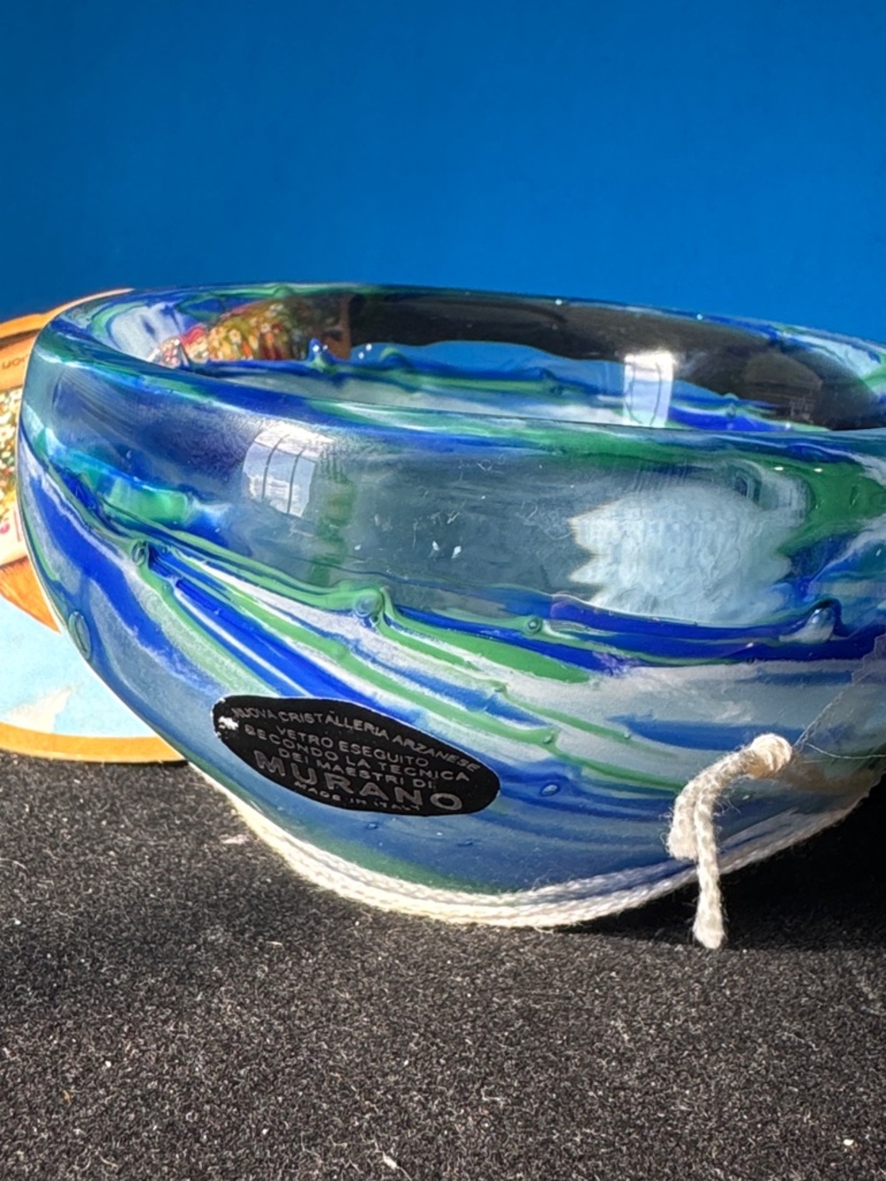 Murano bowl made in Italy, Colorful swirl of different colors, Glass Art Bowl
